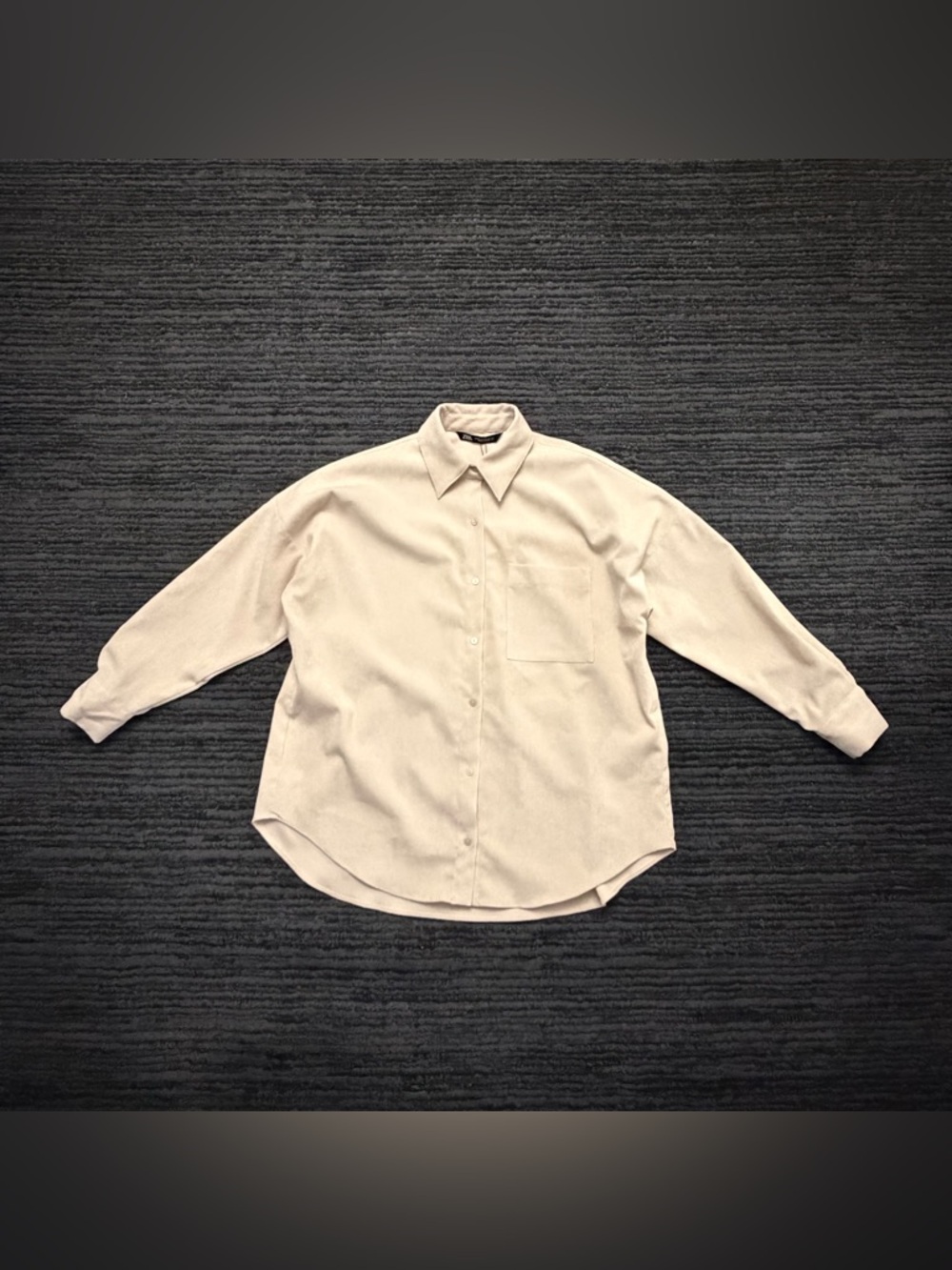 NWT Zara Corduroy Beige Drop Shoulder Button Up Long Sleeve Top